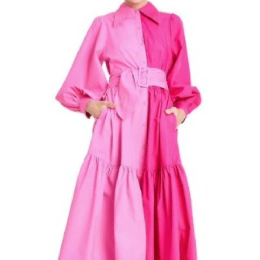 Long Sleeve Two-Tone Shirtdress - Christopher John